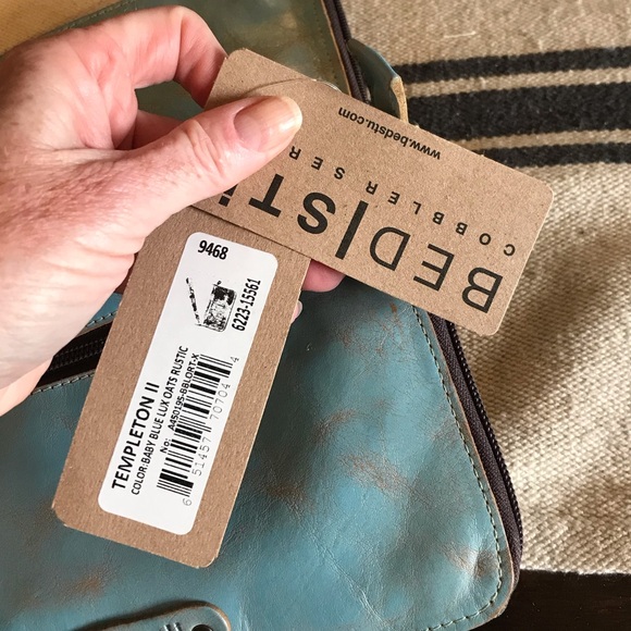 NWT Bed Stu TEMPLETON II Crossbody Wallet Wristlet Baby Blue Oats Rustic $185 - Picture 3 of 16